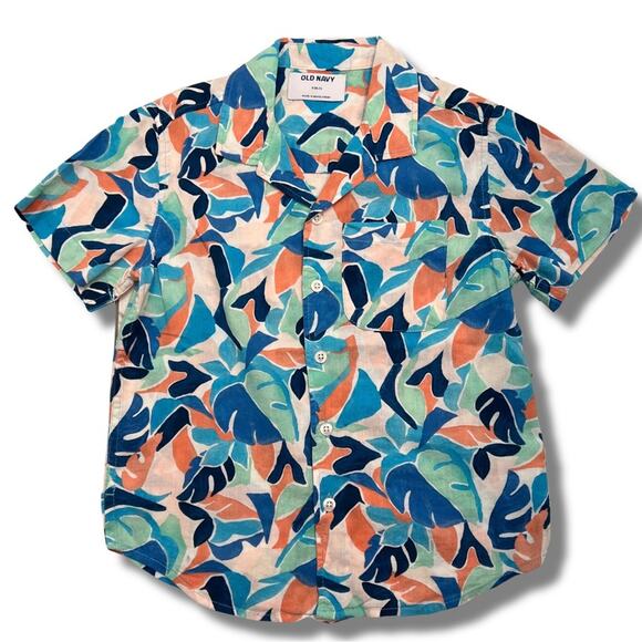 NWT Old Navy Short Sleeve Printed Multicolor Button Front Shirt Size S 6/7 Boys - Picture 1 of 6